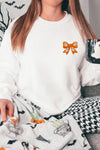 White Cute Halloween Ghost Bow Embroidered Graphic Sweatshirt