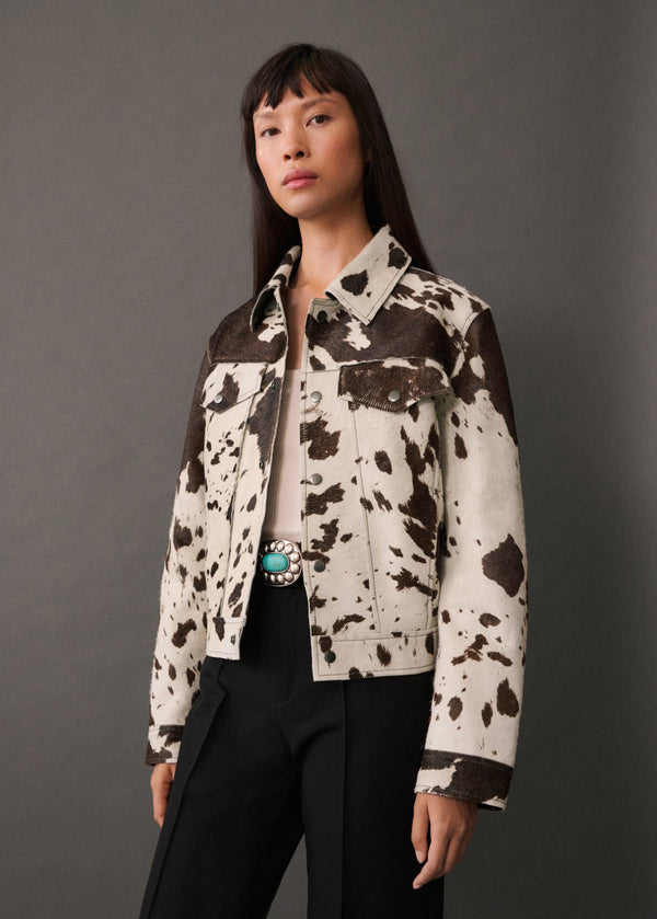 White and Cream Modernist Cow Hide Leather Jacket