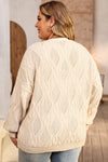 Apricot Knitted Hollow out Button up Plus Size Cardigan