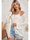 Black Hollow Out Crochet Knit Drop Shoulder Open Front Cardigan