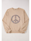 Pale Khaki Floral Peace Graphic Washed Plus Size Sweatshirt