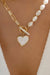 Gold Heart Shape Pendant Rhinestone Pearl Chain Necklace