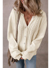 Apricot Pleated Sleeve Hollow Detail Button Knit Cardigan