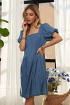 ADORA Square Neck Puff Sleeve Denim Dress