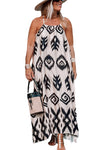 Black Plus Size Geometric Print Spaghetti Strap Vacation Sundress