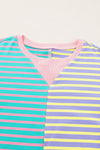 Pink Stripe Colorblock Drop Shoulder Oversize Sweatshirt