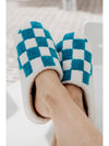 Light Blue Checkered Round Toe Plush Slippers