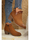 Chestnut Studded Faux Leather Chunky Heel Ankle Boots