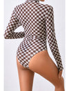 Black Checkered Print Long Sleeve Mock Neck Bodysuit