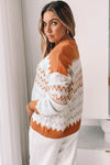 Khaki Zigzag Geometric Pattern Knitted Pullover Sweater