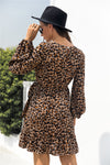 Animal Print Round Neck Balloon Sleeve Mini Dress - Cocoa Yacht Club