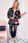 Black Plaid Colorblock Loose Flat Pocket Shacket