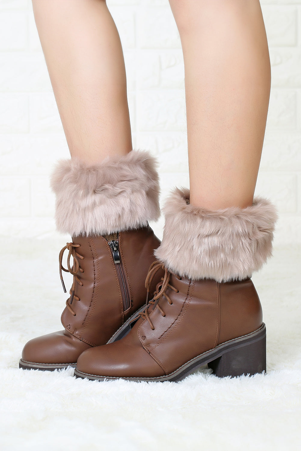 Brown Plush Knitted Patched Winter Boot Cuffs Leg Warmers