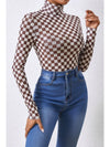 Black Checkered Print Long Sleeve Mock Neck Bodysuit