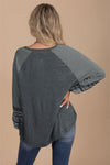 Brown Contrast Print Striped Raglan Long Sleeve Loose Top