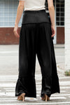 Black Frill Detail Drawstring High Waist Wide Leg Pants