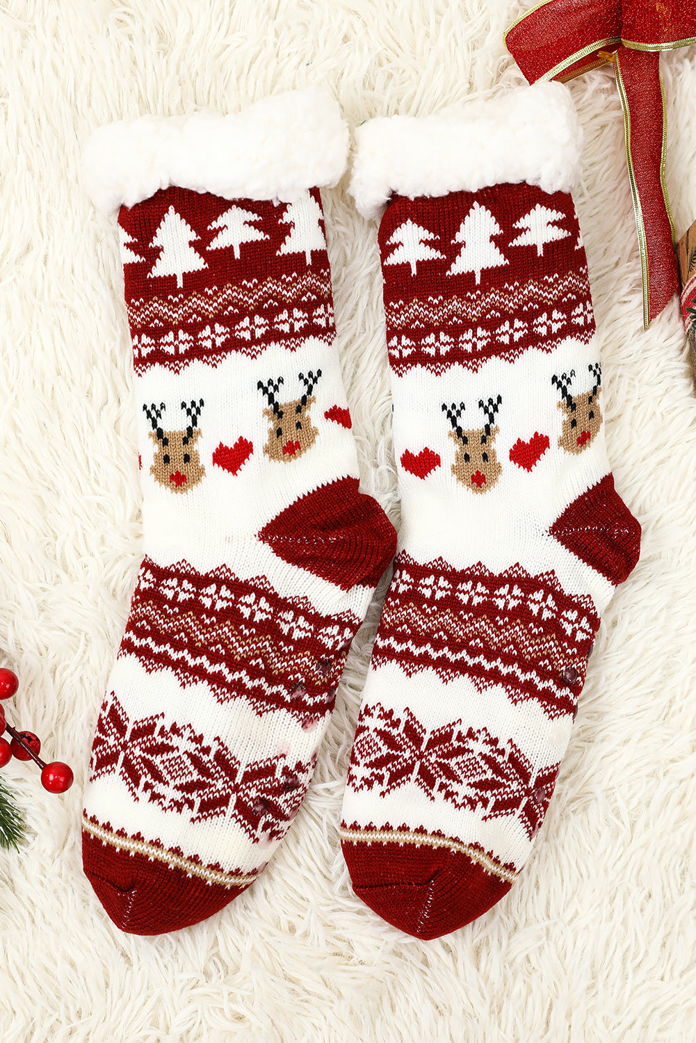 Red Cartoon Santa Claus Christmas Fleece Socks