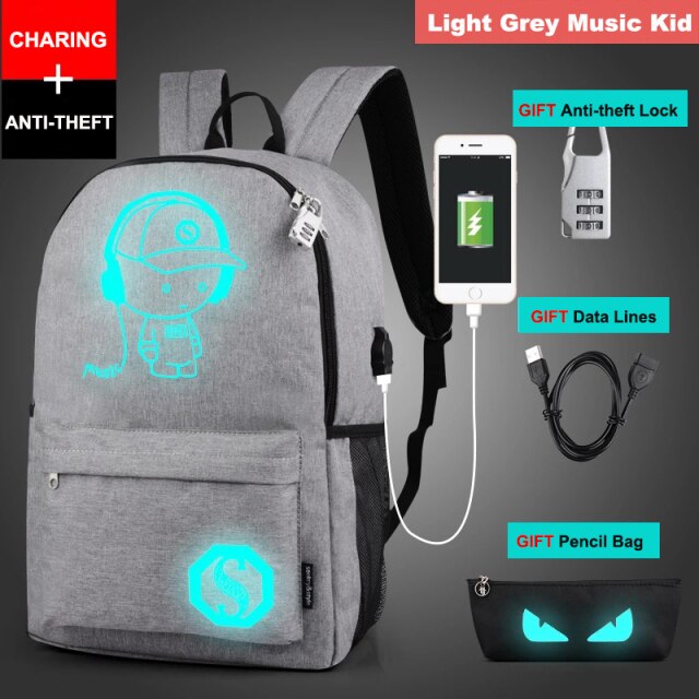 Cocoa Yacht Club Luminous Anime Anti-Theft School Backpack with USB Charger