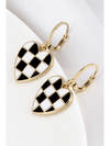 Black Checkered Heart Shape Hoop Dangle Earrings