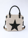 Beige Casual Star Patched Canvas Tote Bag