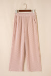 Blue Solid Corded Short Sleeve T Shirt and Wide Leg Pants Set