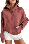 Flamingo Zip Up Stand Collar Ribbed Thumbhole Sleeve Sweatshirt