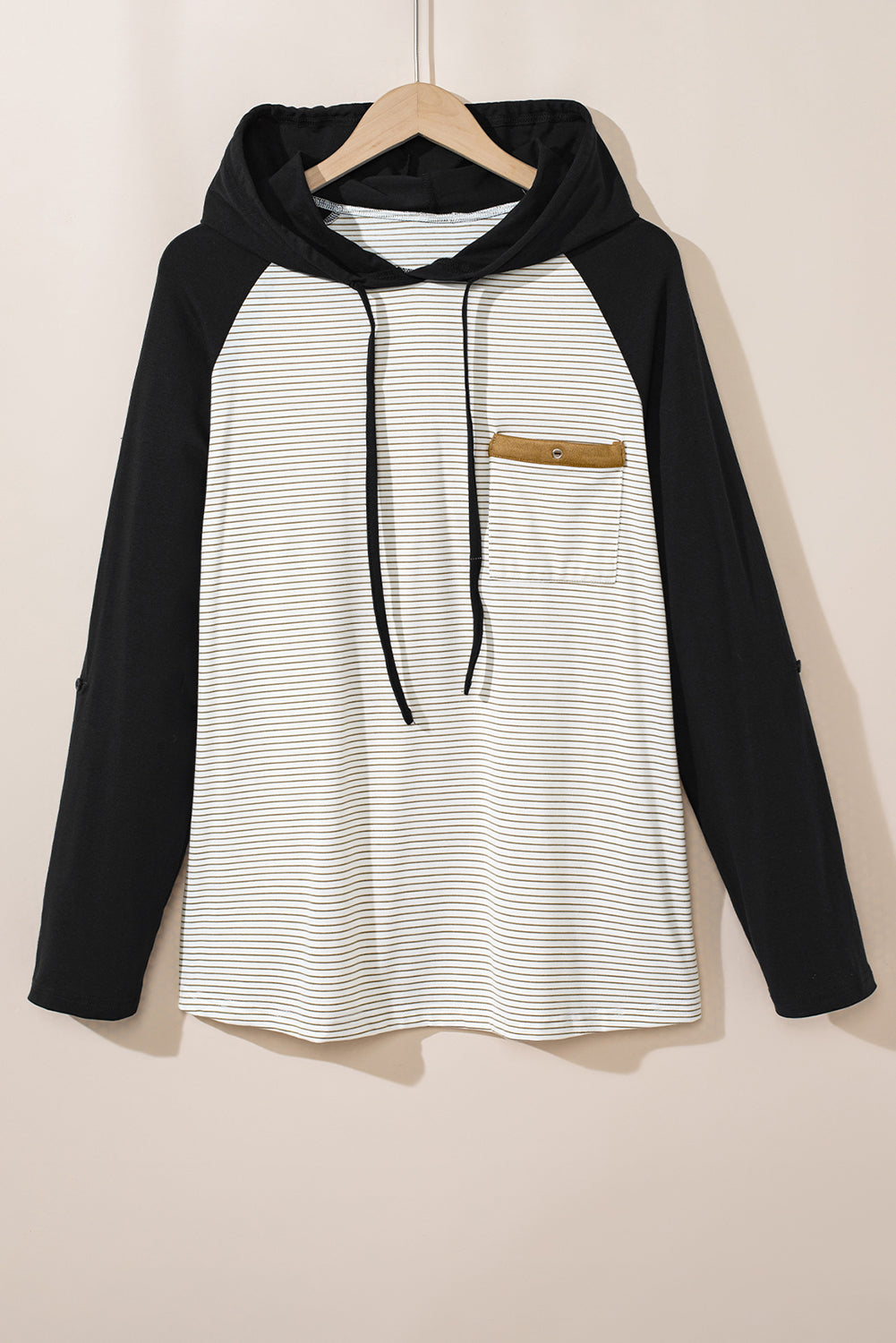 Green Striped Raglan Sleeve Pocket Plus Size Hoodie