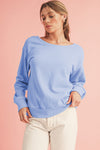 Sky Blue Bowknot Plain Round Neck Sweatshirt