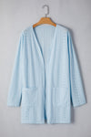 Mist Blue Solid Color Pocket Long Sleeve Cardigan