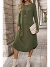 Ribbed Curved Hem Round Neck Long Sleeve Dress