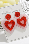 Pink Double Heart Acrylic Drop Earrings