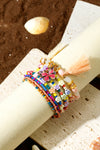 Peach Blossom Butterfly Charm Tassel Colorful Beaded Bracelet Set