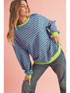 Green Stripe Contrast Edge Oversized Sweatshirt