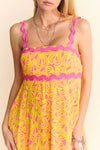 Davi & Dani Geo 2 Tone Printed Wavi Trim Tiered Maxi Dress