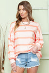 Orange Striped Print Drop Shoulder Pullover Sweatshirt