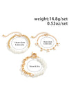 Gold 3pcs Pearl Pleated Alloy Beaded Bracelet Set