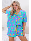 Green Flower Print Buttoned Shirt and Drawstring Waist Pajama Set