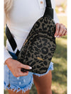 Leopard Printed PU Leather Zippered Fanny Pack Sling Bag