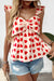 Red Heart Print Bow Front Peplum Sleeveless Top