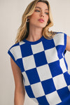 Dark Blue Checkered Knit Top