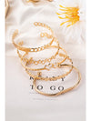 Gold Hollow Out Love Letter Heart Open Cuff Bangle 5pcs