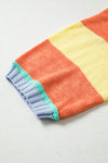 Yellow Stripe Contrasting Trim Round Neck Oversized Sweater