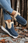 Blue Suede Stitching Patchwork Plush Lined Anklet Boots