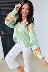 Clearly Aqua Lace Floral Patchwork Hooded Henley Top