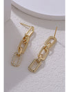 Gold Chain Link Rhinestone Decor Plate Stud Earrings