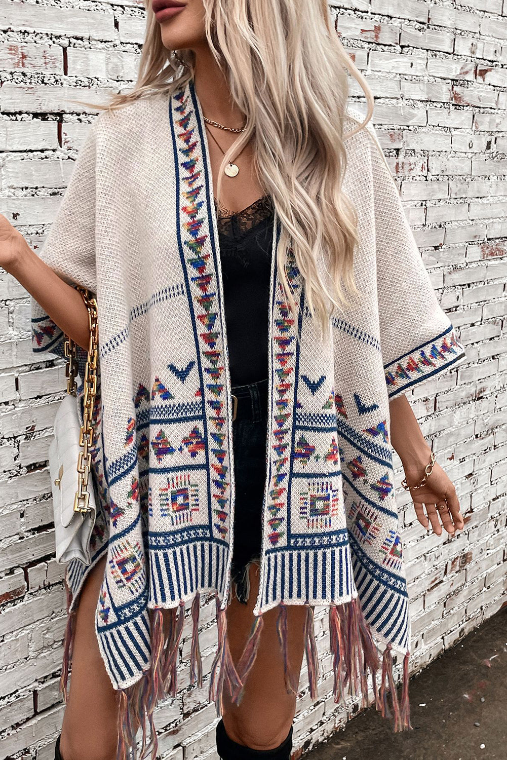 Beige Casual Loose Jacquard Cape Poncho Jacket