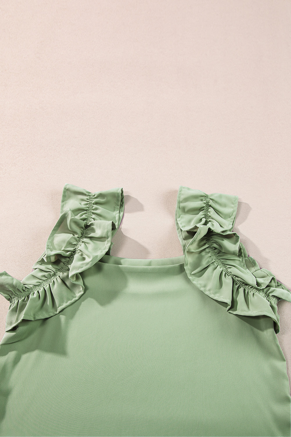 Smoke Green Plain Ruffle Trim Sleeveless Blouse