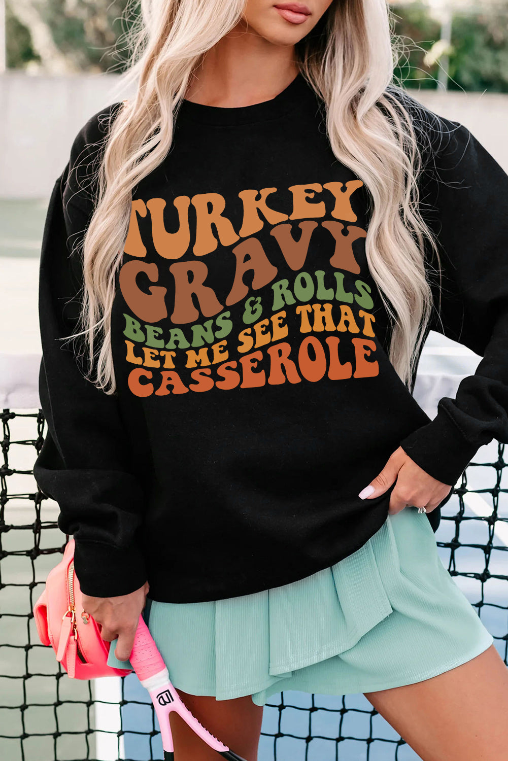 Black Thanksgiving Slogan Print Drop Shoulder Sweatshirt