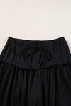 Black Frill Detail Drawstring High Waist Wide Leg Pants