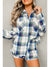 Blue Plaid Print Shirt and Frill Trim Shorts Pajama Set